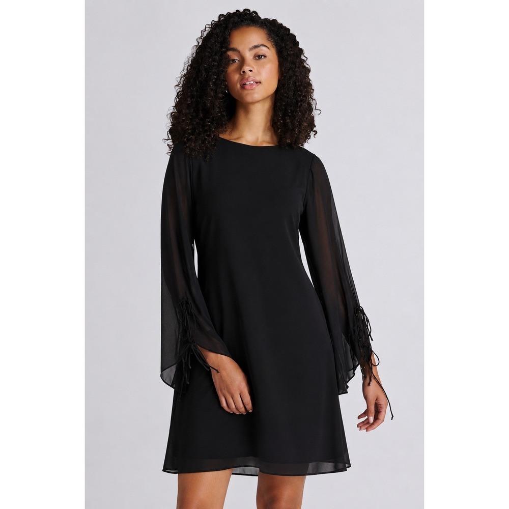 Time and Tru Womens Tie-Sleeve Mini Dress Black Size Large 12-14 NWT Relaxed Fit - Picture 4 of 7